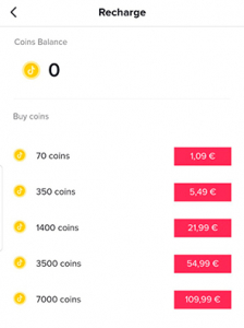 Precios de las monedas de TikTok